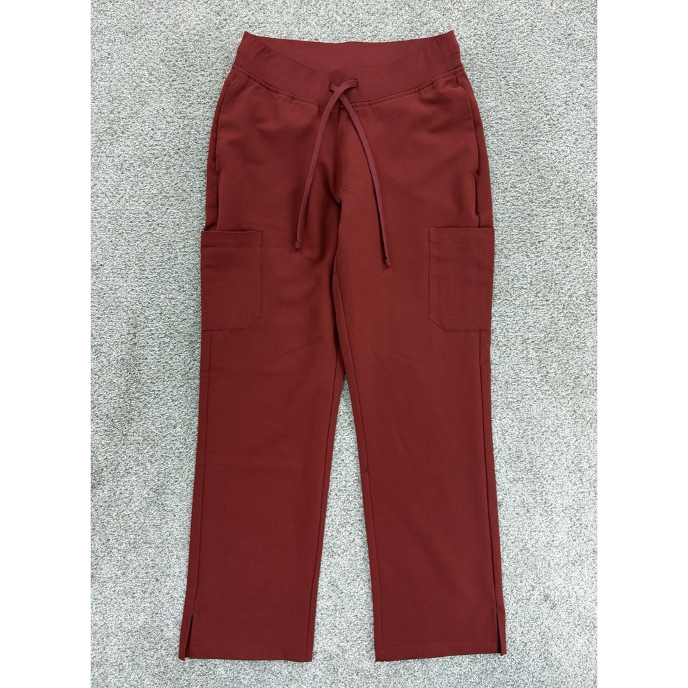 Mandala Scrubs Cargo Pants Women's Size XS Red Sangria Equa-Tek Split Hem NWOT